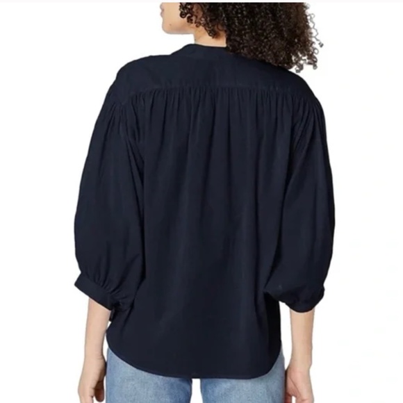 Rebecca Taylor Navy ruched button front top, XS, GD1143 - Picture 2 of 5